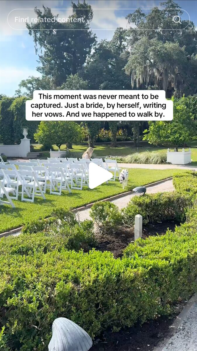 Bride writing her vows alone in a garden before the ceremony, a wedding TikTok