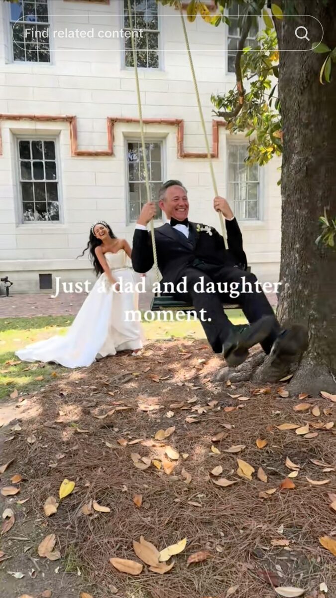 Bride and her father on a tree swing, a wedding TikTok by Aurora Adeleigh
